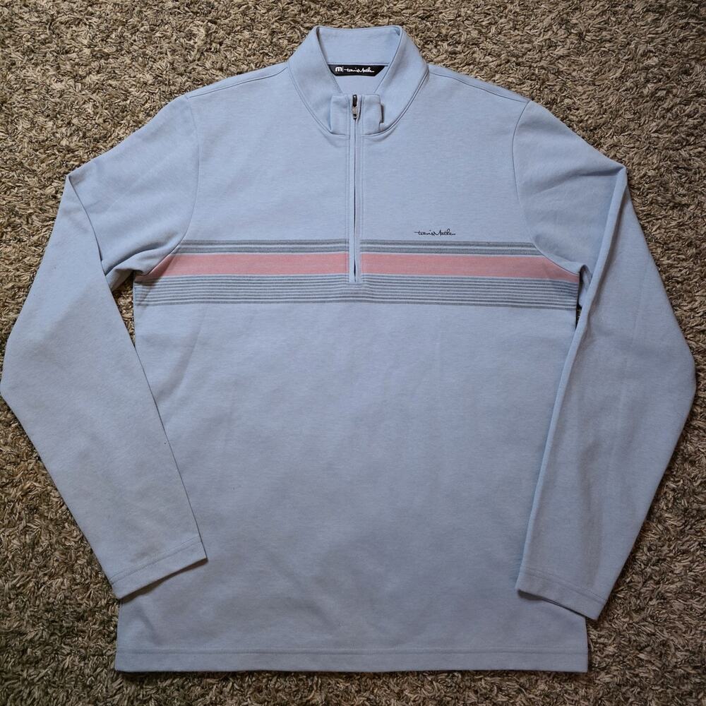 Travis Mathew Pullover Mens Medium Blue Striped Quarter Zip Performance Shirt